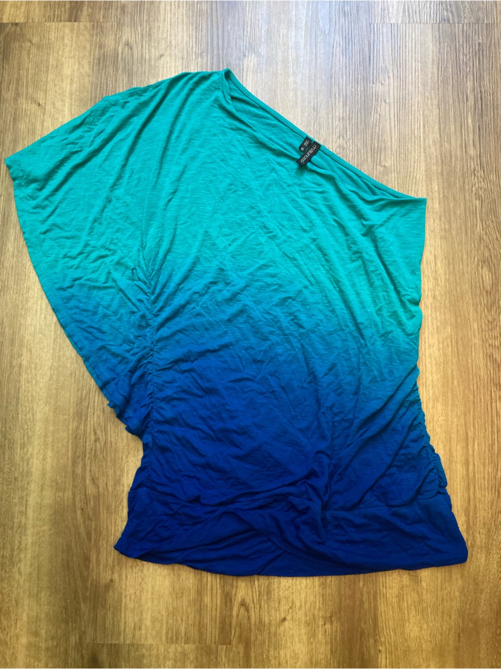 Maurices Pretty Blue to Teal Ombre Asymmetrical One Shoulder Top 0X
